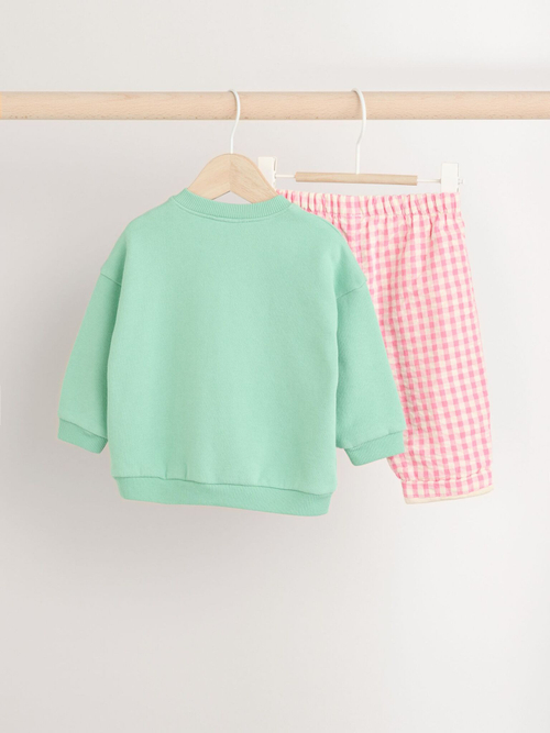 Лонгслив и брюки в комплекте для малышей Next B87-318, Светло-зеленый, Розовый