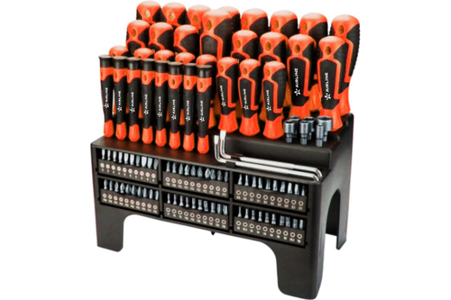 Набор отвёрток, бит и головок 100 пр. в подставке (SL, PH, PZ, HEX, TORX, SQUARE) ATAU049 AIRLINE