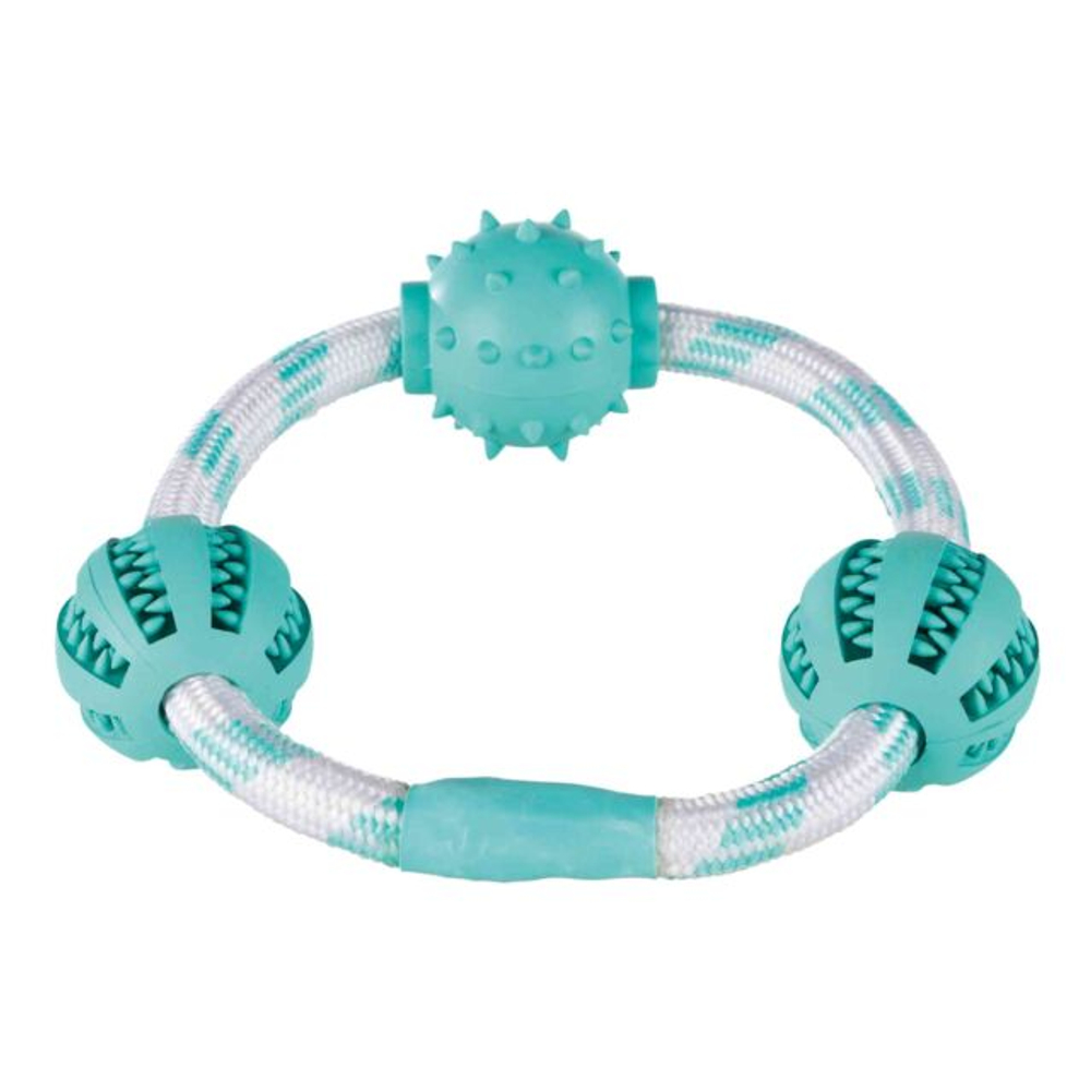 TRIXIE DENTA FUN Игрушка для собак "Кольцо веревочное с мячами", 20 см