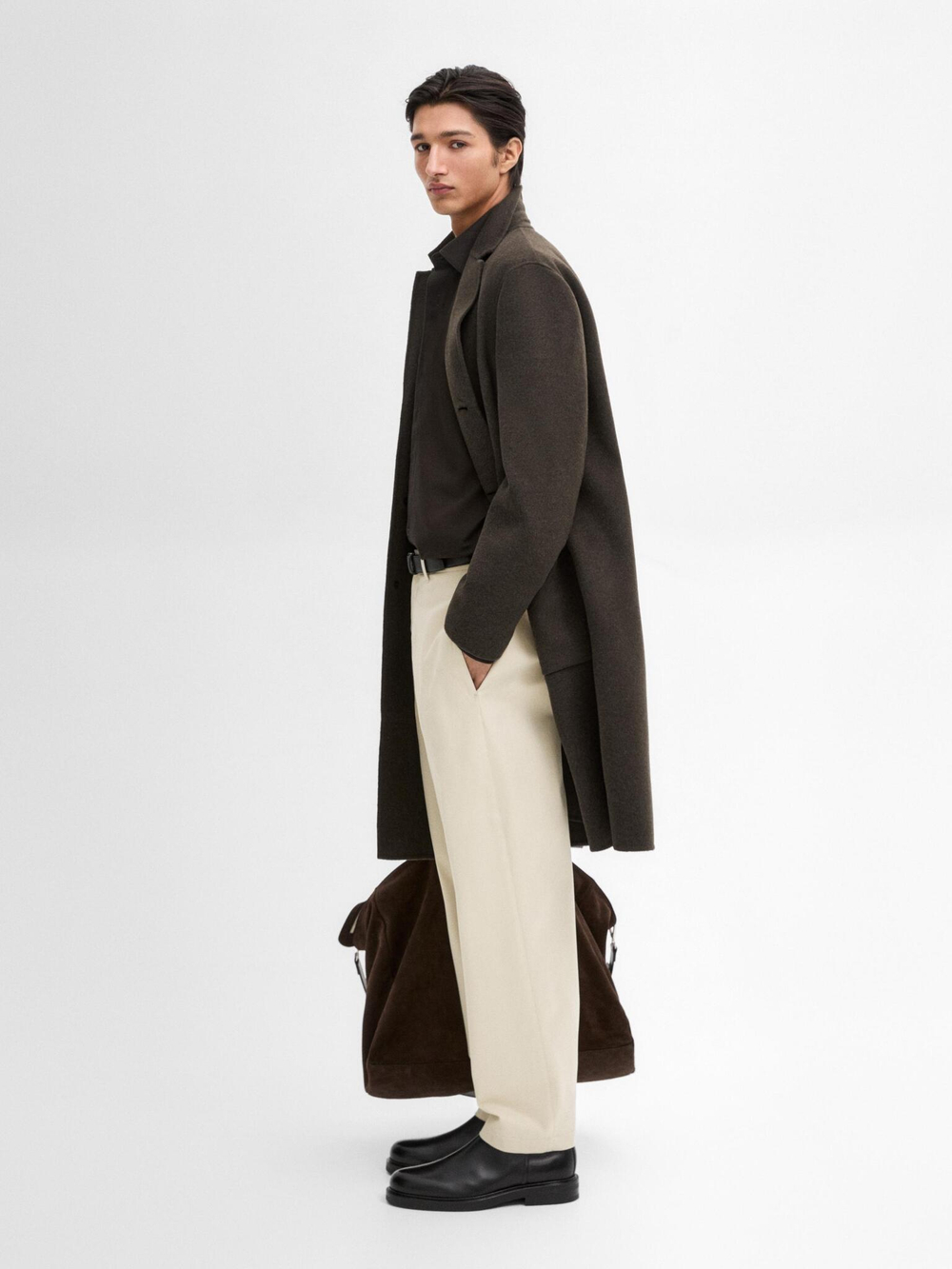 Massimo Dutti Брюки свободного кроя из смесового хлопка, бежевый