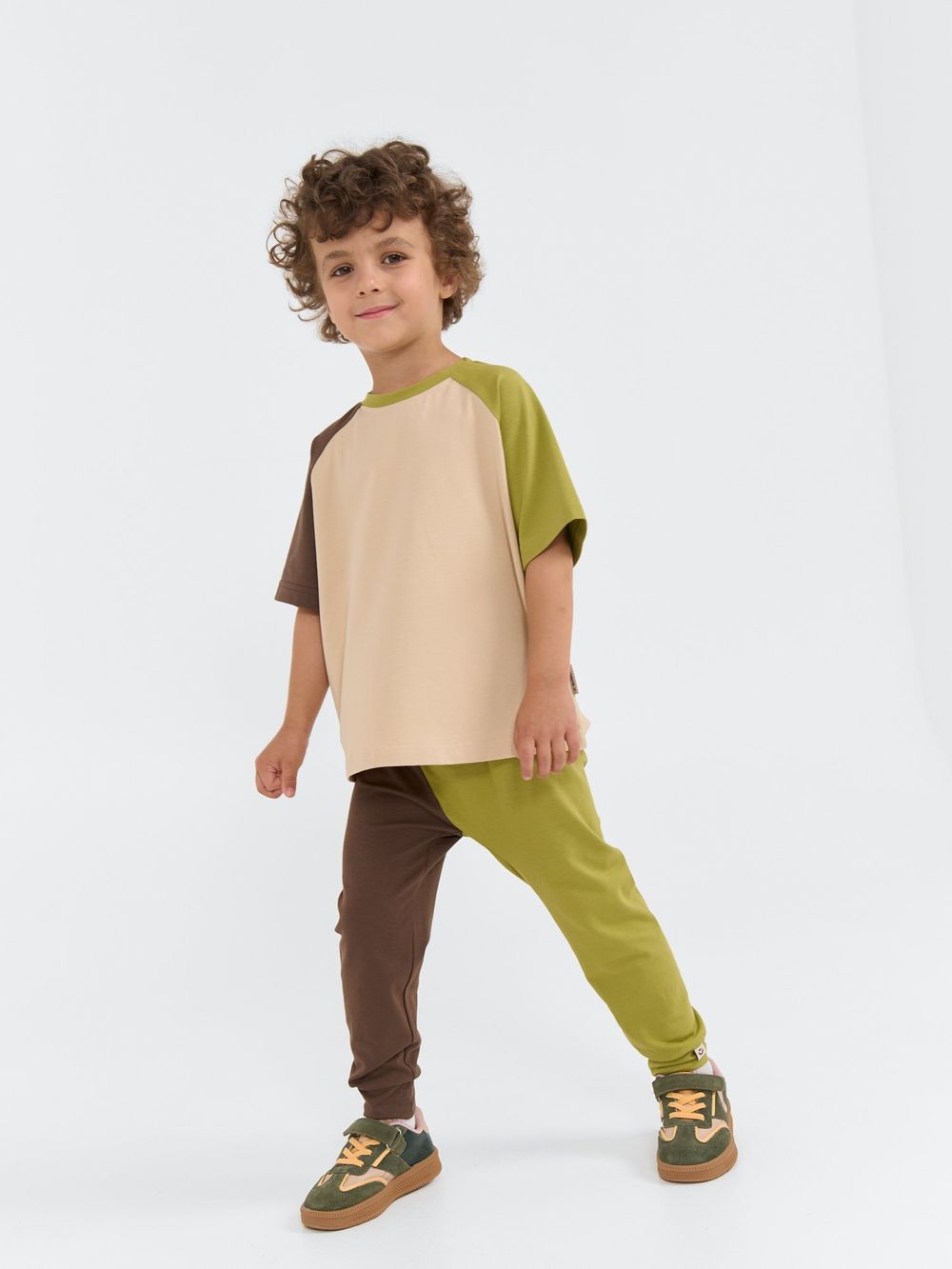 Футболка оверсайз Колор блок "Крем-брюле/Шоколад"