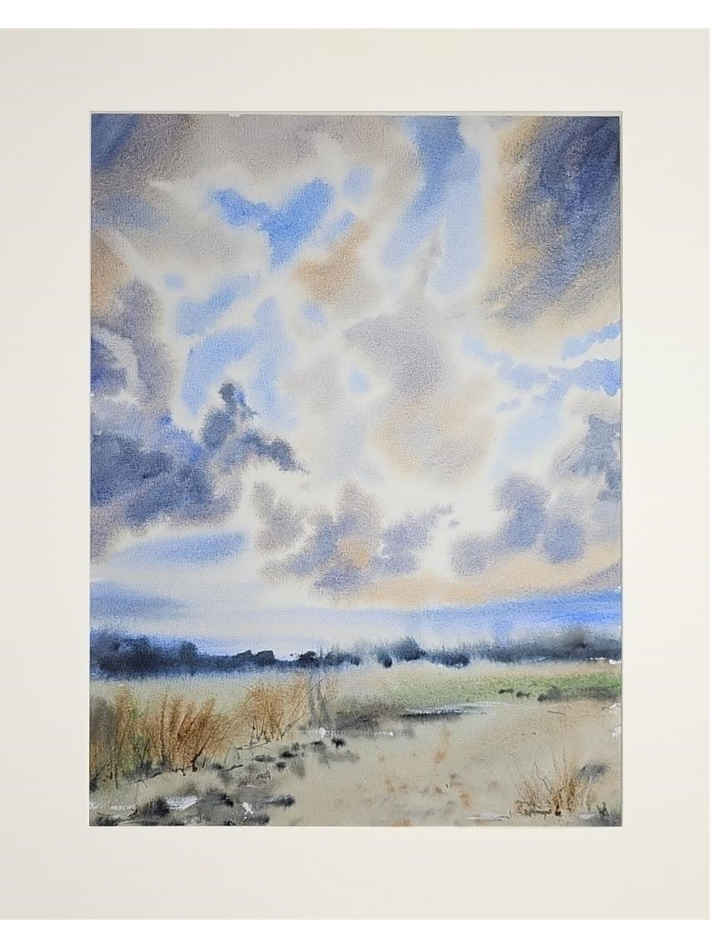 Картина авторская акварельная в паспарту 40х50 см на стену для интерьера "Смотря в небо"