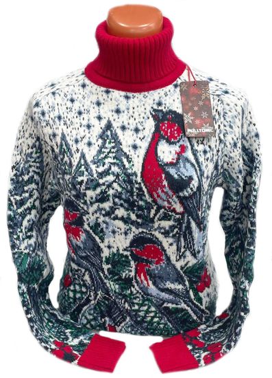 Pulltonic женский из шерсти и кашемира "Снегири в лесу" Размеры (42-50). LADY