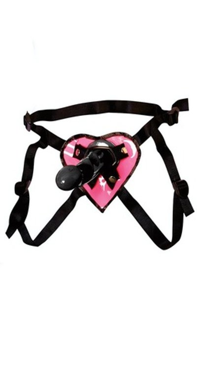 Гибкий фаллос со страпон-трусиками Heart Strap-On (Цвет: черный с розовым)