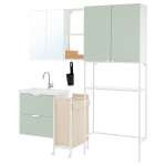 Комбинация для ванной - IKEA ENHET,  180x43x204 см, белый/серо-зеленый, ЭНХЕТ ИКЕА
