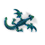 Дракон с крыльями подвижный 3D печать, 29 см., сине-зеленый