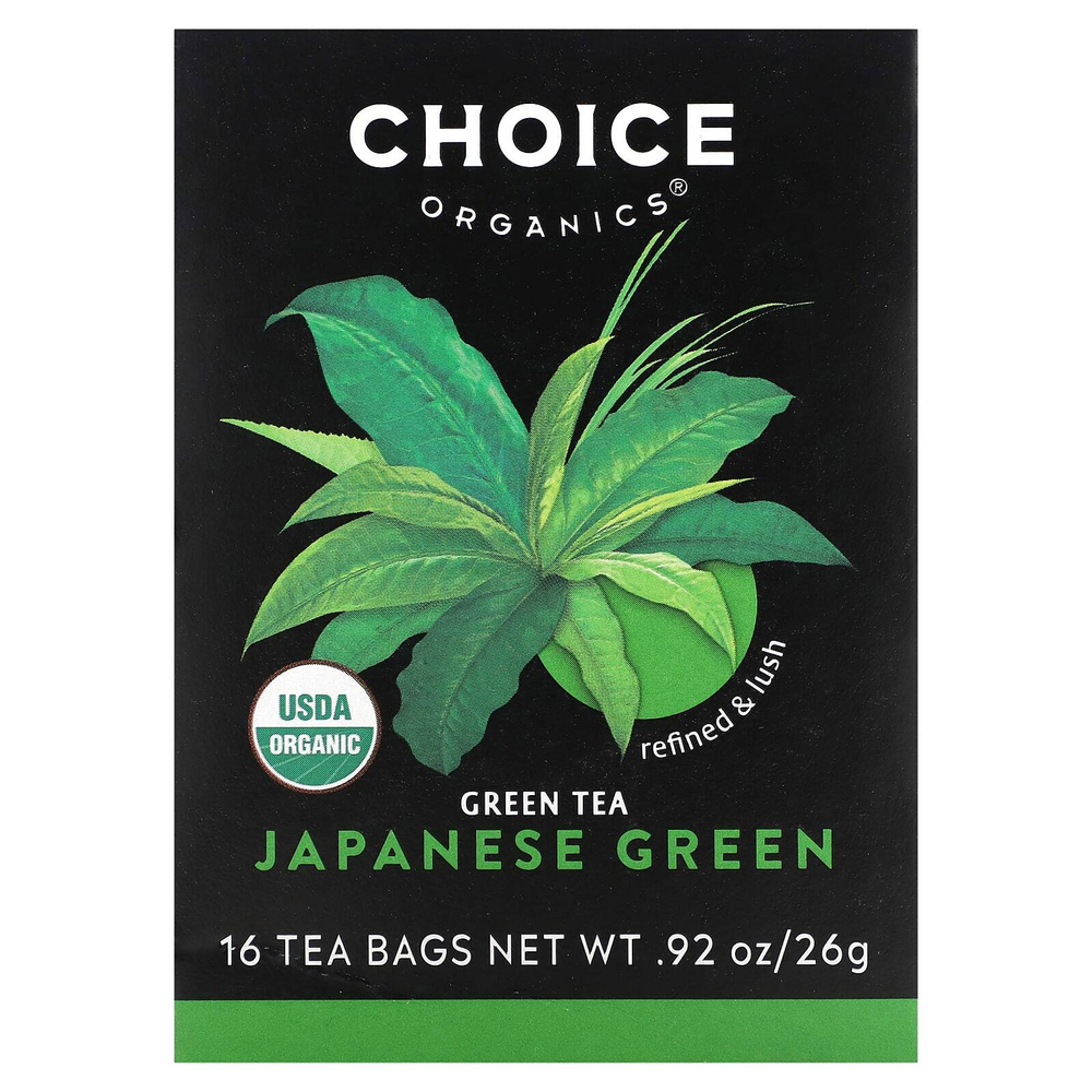 Choice Organic Teas, зеленый чай, японский зеленый, 16 чайных пакетиков, 26 г (0,92 унции)