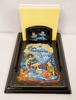 Подставка для блока для записей  ручной росписью Палех "Емеля"