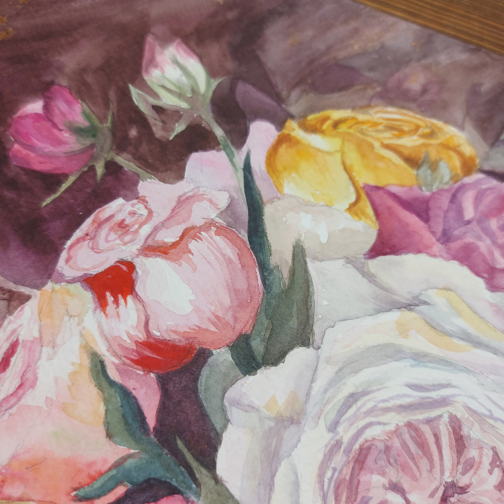 Картина авторская акварельная в паспарту 50х70 см на стену для интерьера "Голландский букет"