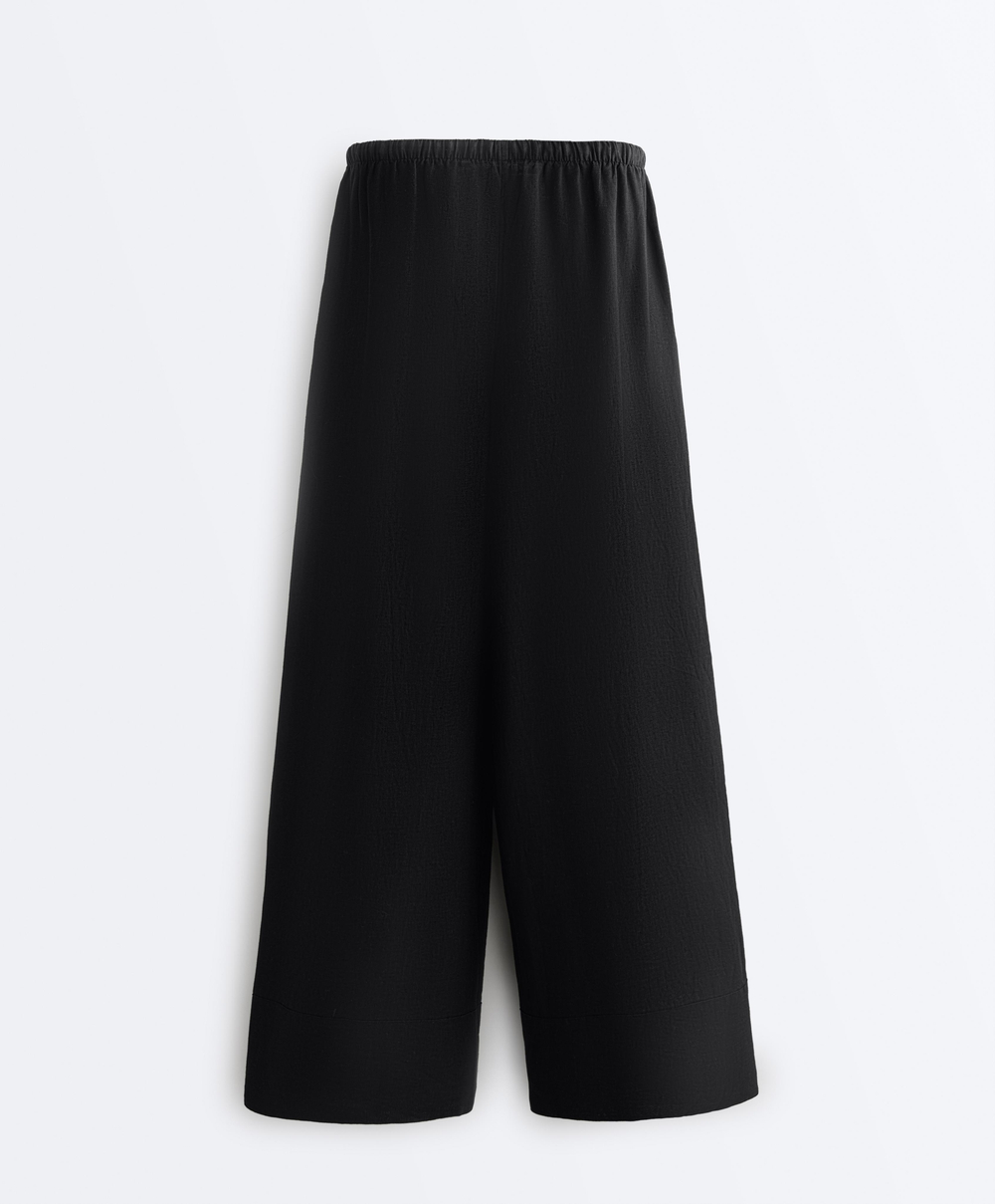 OYSHO Прямые брюки из 100% льна с декоративной строчкой, черный