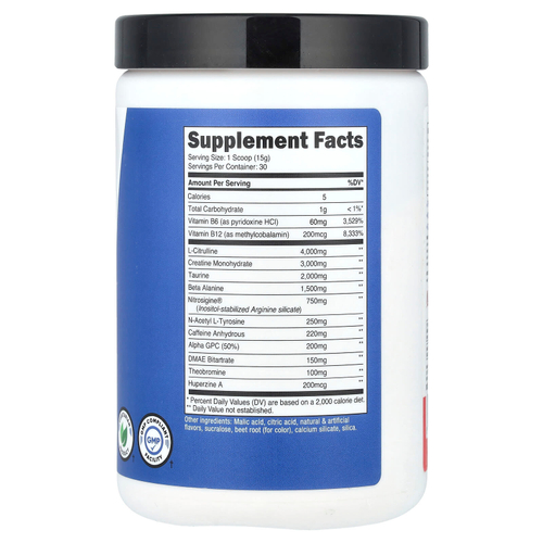 Nutricost, Performance, Pre-C, предтренировочный комплекс с креатином, фруктовый пунш, 453 г (1 фунт)