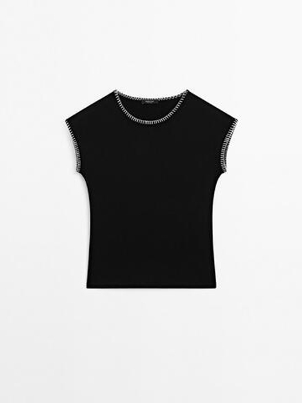 Massimo Dutti Футболка с контрастными деталями, черный