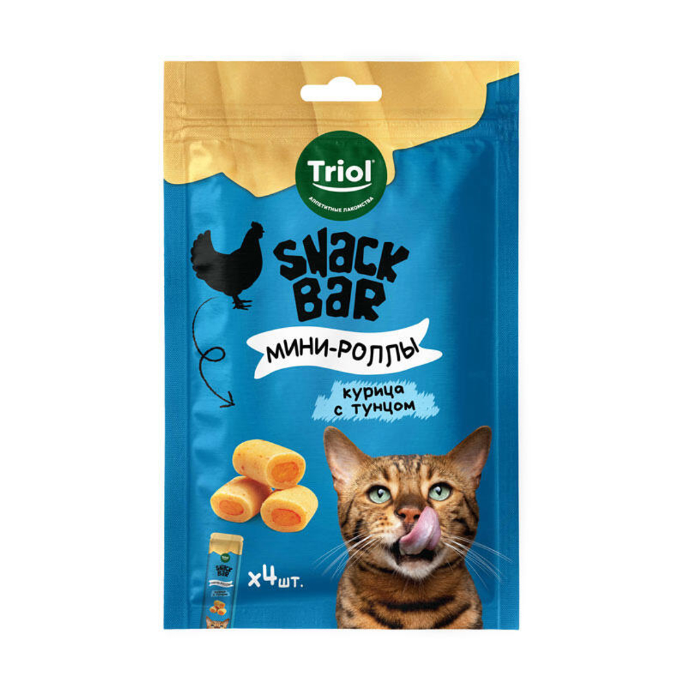 TRIOL Snack Bar Лакомство для кошек "Мини-роллы с начинкой из курицы с тунцом" 0,04 кг