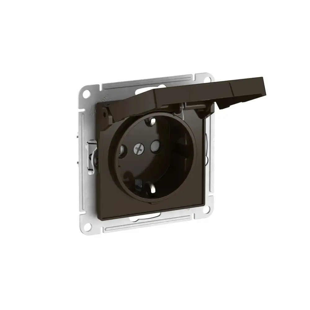 ATLASDESIGN РОЗЕТКА с заземлением со шторками с крышкой,16А,IP20, мех.,быстрозажим. клем., МОККО