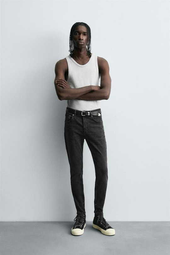 ZARA УКОРОЧЕННЫЕ ДЖИНСЫ SKINNY, УГОЛЬНЫЙ