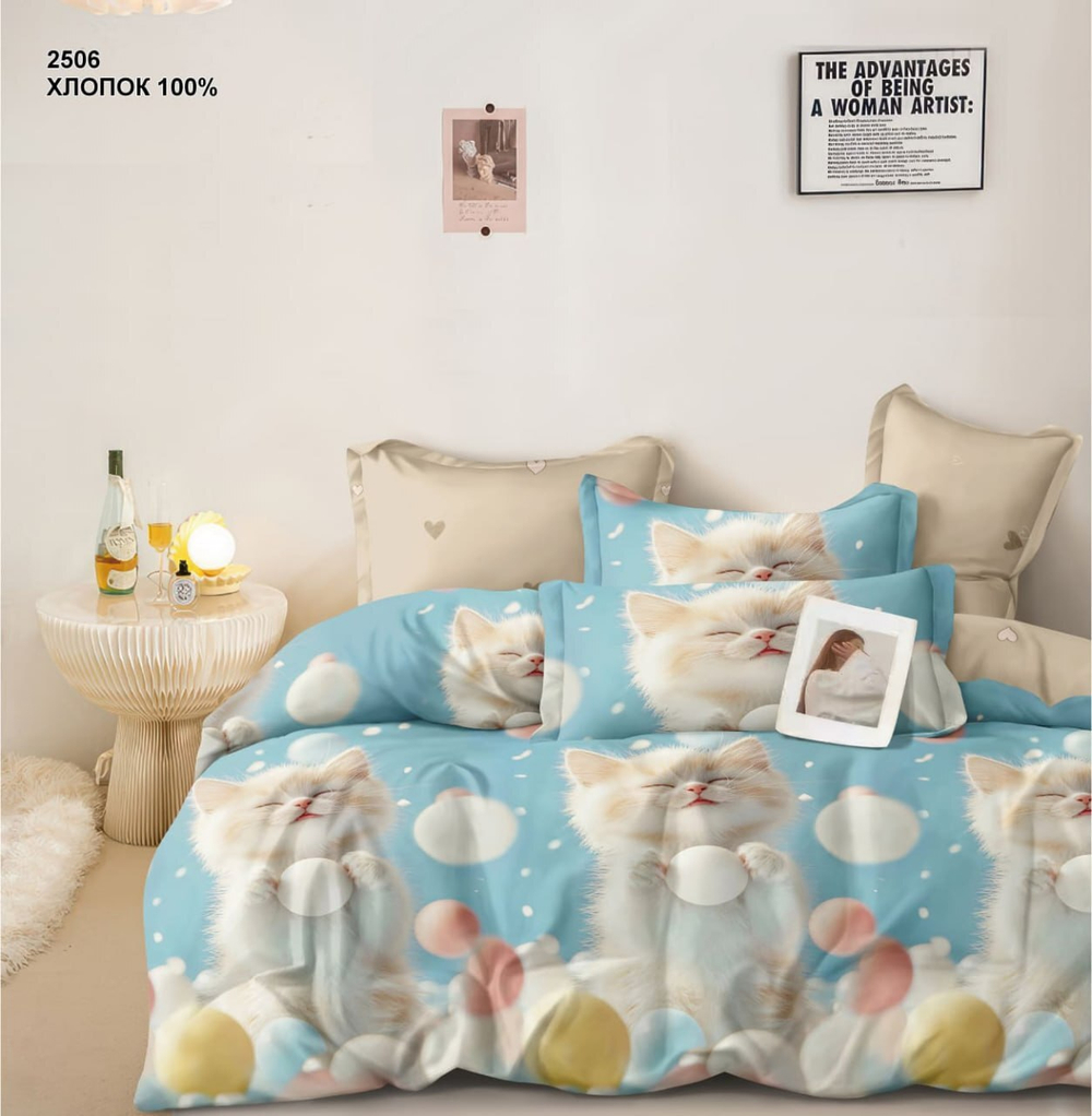 Комплект постельного белья 1.5 сп ПОПЛИН "2506 ЕМ" (нав. 70х70 или 50х70)