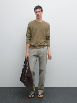 Massimo Dutti Свитер из 100% льна, хаки