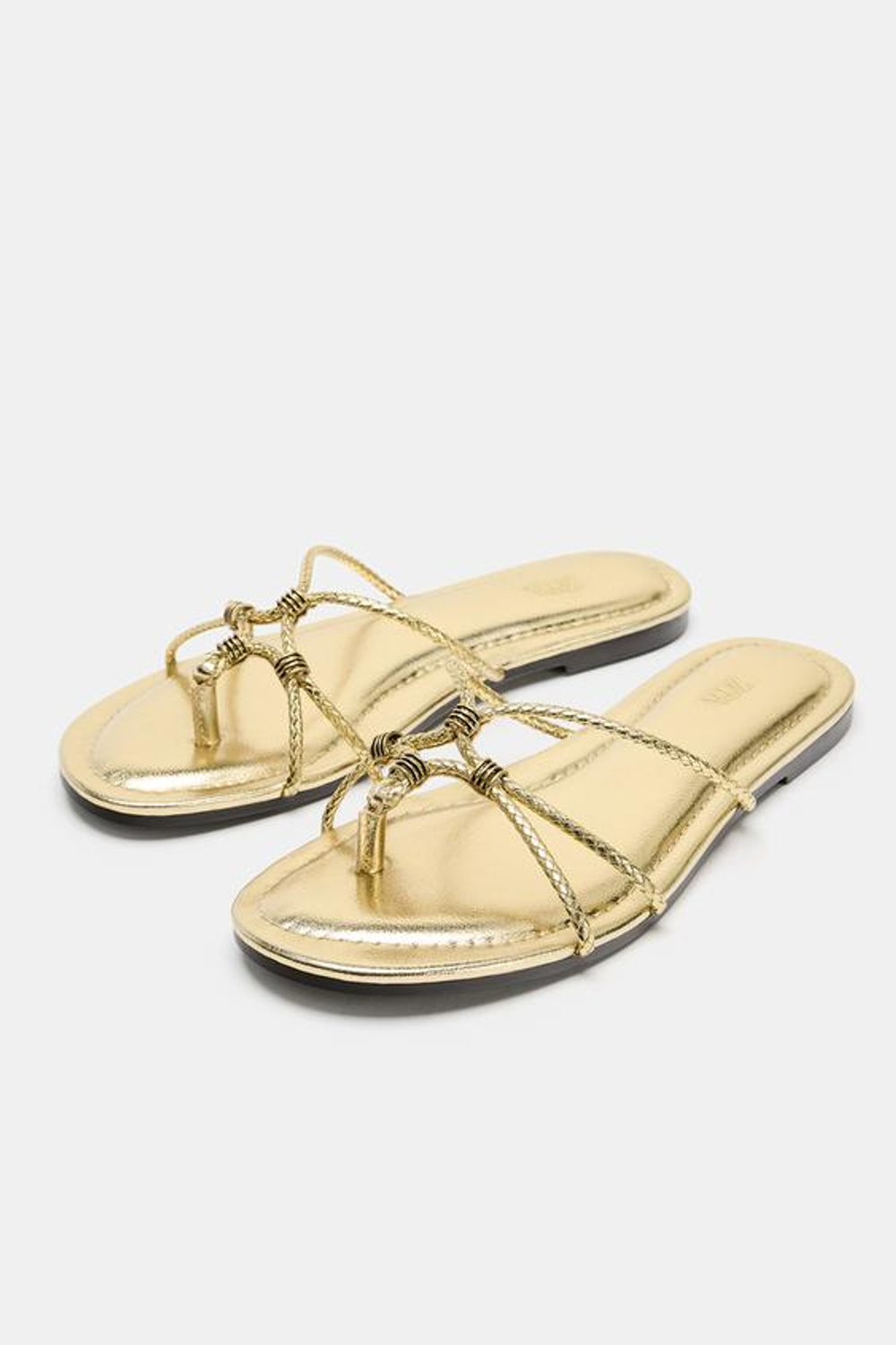ZARA ПЛЕТЕНЫЕ САНДАЛИИ С МЕТАЛЛИЧЕСКИМ БЛЕСКОМ, ЗОЛОТИСТЫЙ