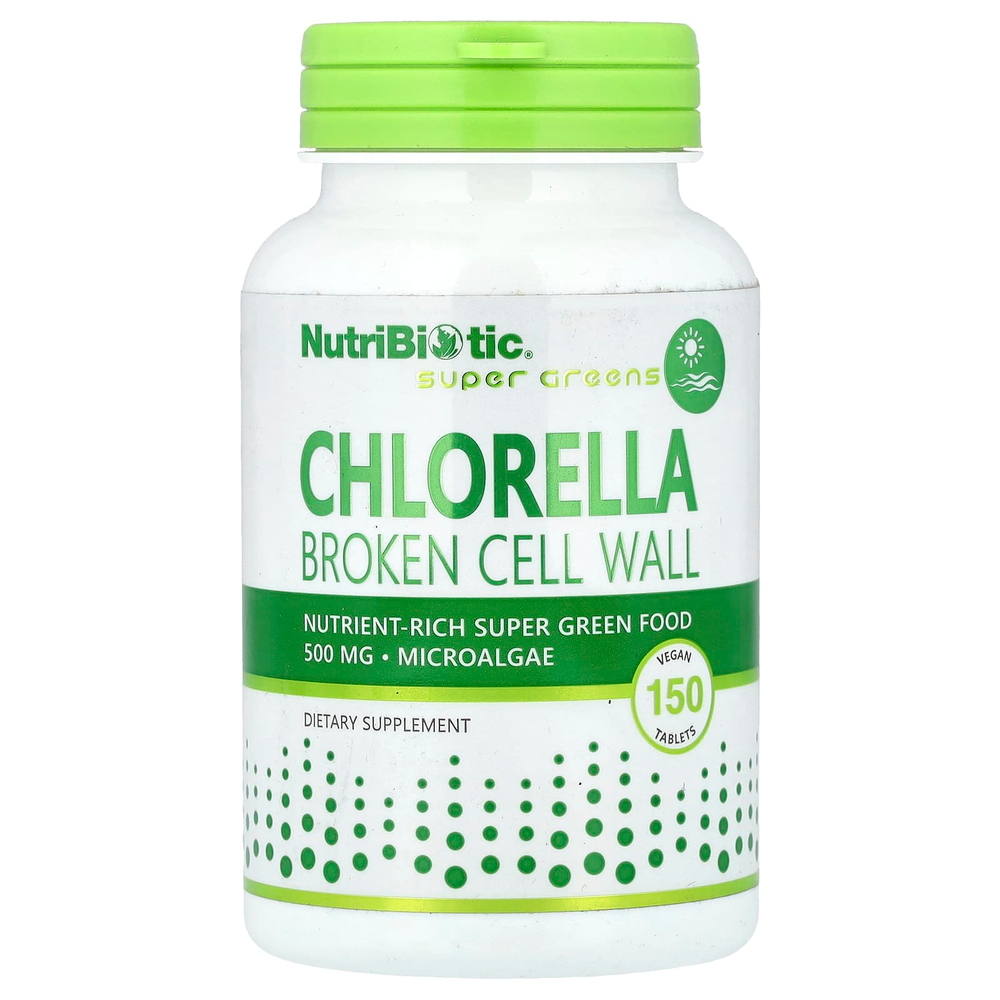 NutriBiotic, Super Greens, хлорелла, 150 веганских таблеток (500 мг в 1 таблетке)