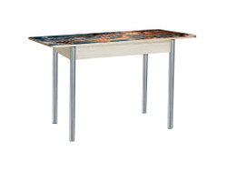 Нью йорк фотопечать стол обеденный раздвижной со стеклянной поверхностью/ мрамор космос/дуб молочный/металлик 900*600 (1200)