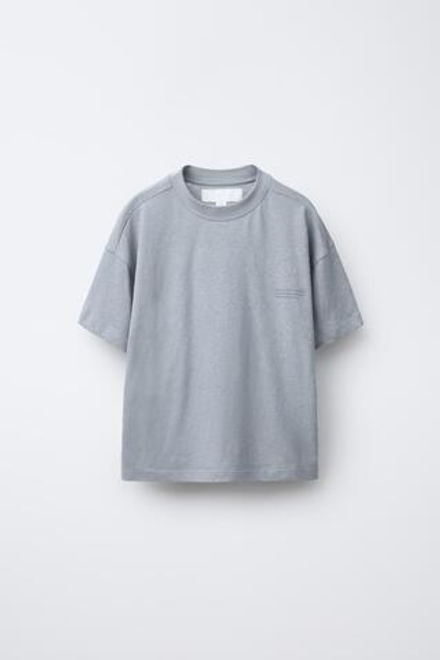 ZARA ФУТБОЛКА ИЗ СМЕСОВОГО ХЛОПКА И ЛЬНА С НАДПИСЬЮ, СЕРО-СИНИЙ