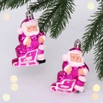 Елочные игрушки «Дед Мороз с подарком» 6,5 см (набор 2 шт), Розовый