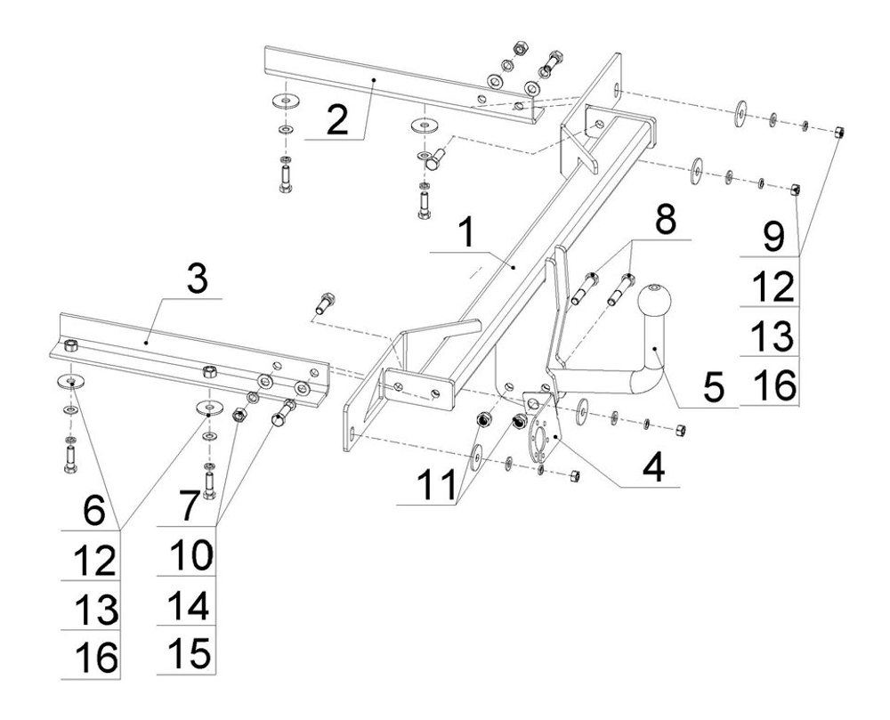 Фаркоп для Opel Astra J хетчбек 5 дверей 2009-2015 Тип шара: A. Нагрузки: 1500/75 кг, OP 05