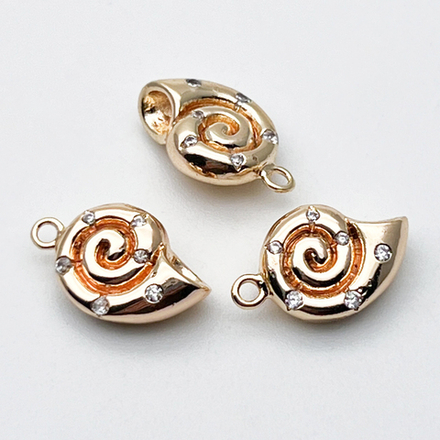 Подвеска Ракушка, цвет золото, фианиты, размер 14*9 мм, цена за 1 шт