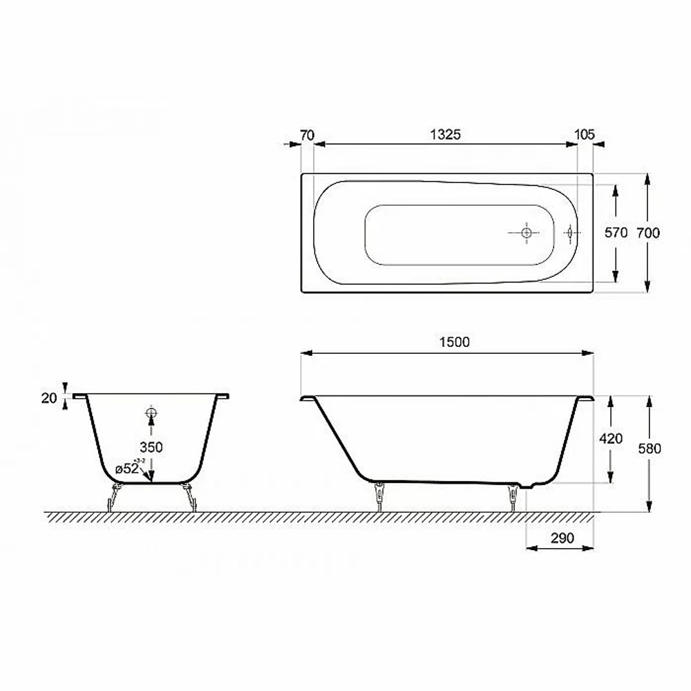 Ванна чугунная Delice Continental Elite DLR230612 150х70 белая