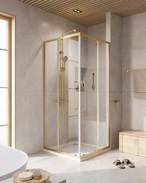 Душевой уголок Cezares Relax 80x80 RELAX-304-A-2-80-C-BORO стекло прозрачное/профиль матовое брашированное золото