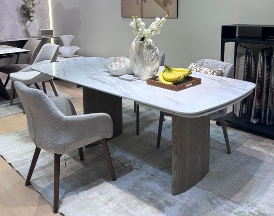 Стол CALVIN 180 SEMI-POLISHED SNOW CARRARA SOLID CERAMIC / Серый дуб