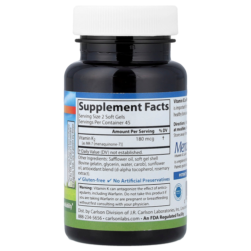 Carlson, витамин K2, 90 капсул (90 мкг в 1 капсуле)