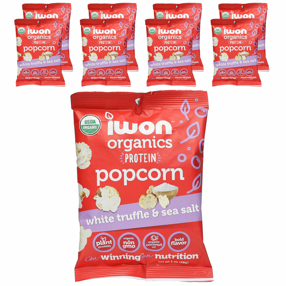 IWON Organics, Органический протеин, попкорн, белые трюфели и морская соль, 8 пакетиков по 28 г (1 унция)
