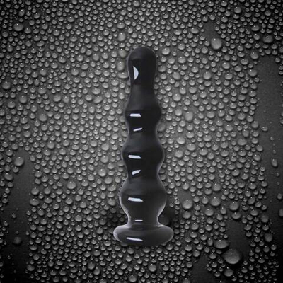 Черный стеклянный анальный стимулятор Crystal - Ripples