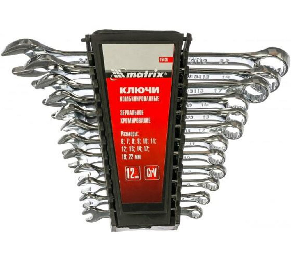 НАБОР КЛЮЧЕЙ КОМБ. MATRIX 6-22ММ CRV ПОЛИР. ХРОМ 12ШТ 15426