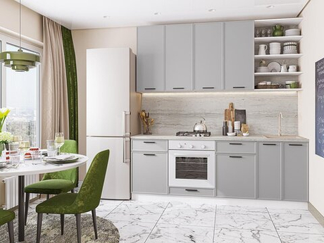 Прямая модульная кухня Фрейм-02 Grey Silk - Белый 2340*2200*600