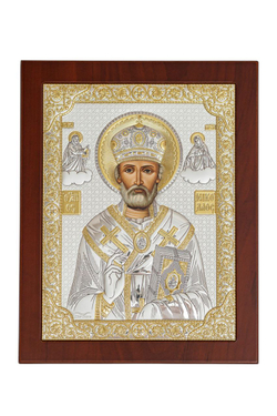 Николай Чудотворец, икона прямоугольная с рамкой, красное дерево 185х235
