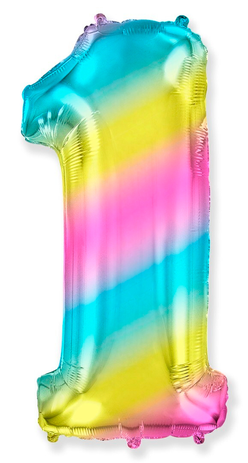 Фольгированный шар Цифра 1 диагональная радуга 102 см