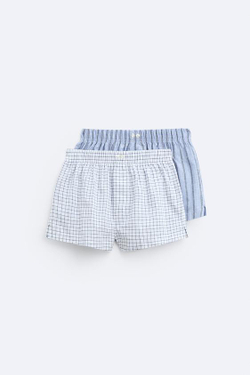 ZARA НАБОР ИЗ ДВУХ ТРУСОВ-БОКСЕРОВ ИЗ ПОПЛИНА В КОНТРАСТНУЮ ПОЛОСКУ, РАЗНОЦВЕТНЫЙ