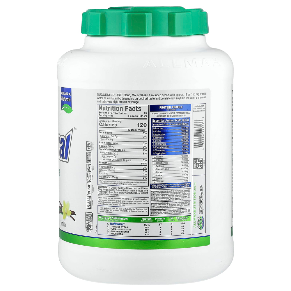 ALLMAX, ISONatural™, изолят сывороточного протеина, со вкусом ванили, 2,27 кг (5 фунтов)
