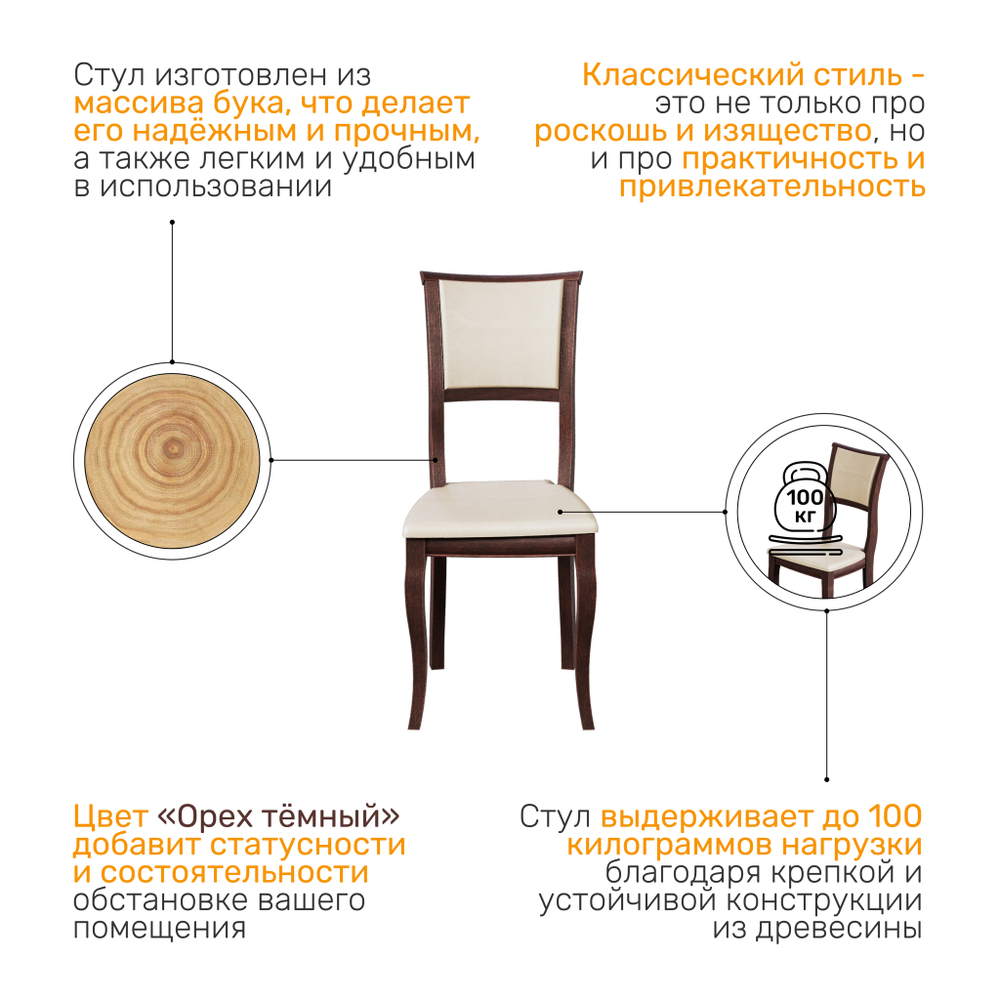 Стул деревянный АЛИНДА 1, орех темный + ткань №130