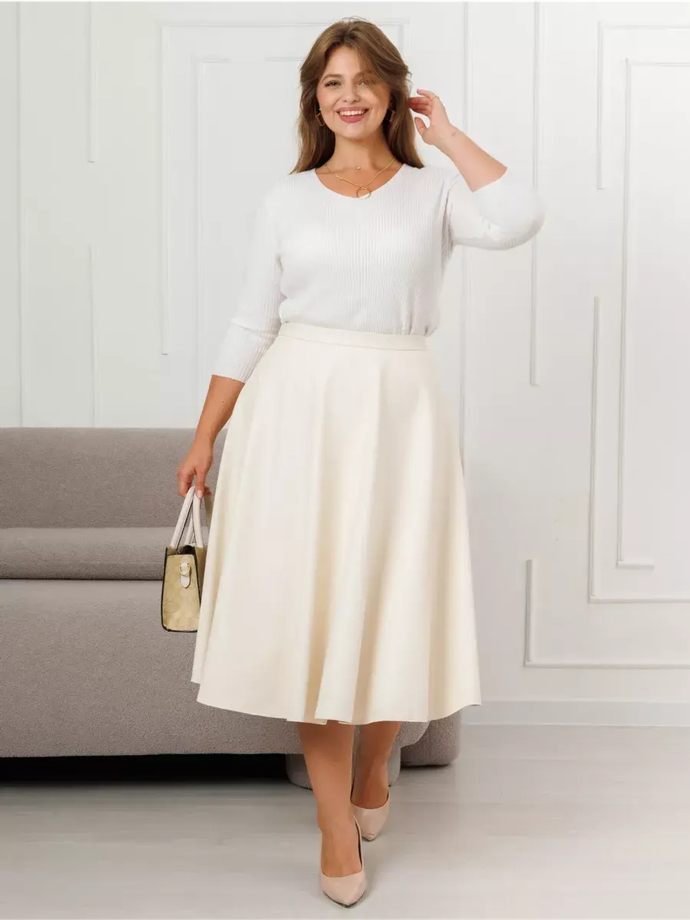 Юбка кожаная миди трапеция