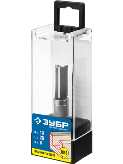 ЗУБР 19 x 26 мм, хвостовик 8 мм, фреза пазовая прямая с верхним подшипником, Профессионал (28781-19-26)