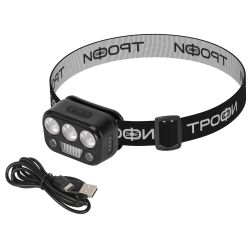 Фонарь налобный светодиодный Трофи GA-105 аккумуляторный 3+3+3 Bт сенсорное управление 5 режимов