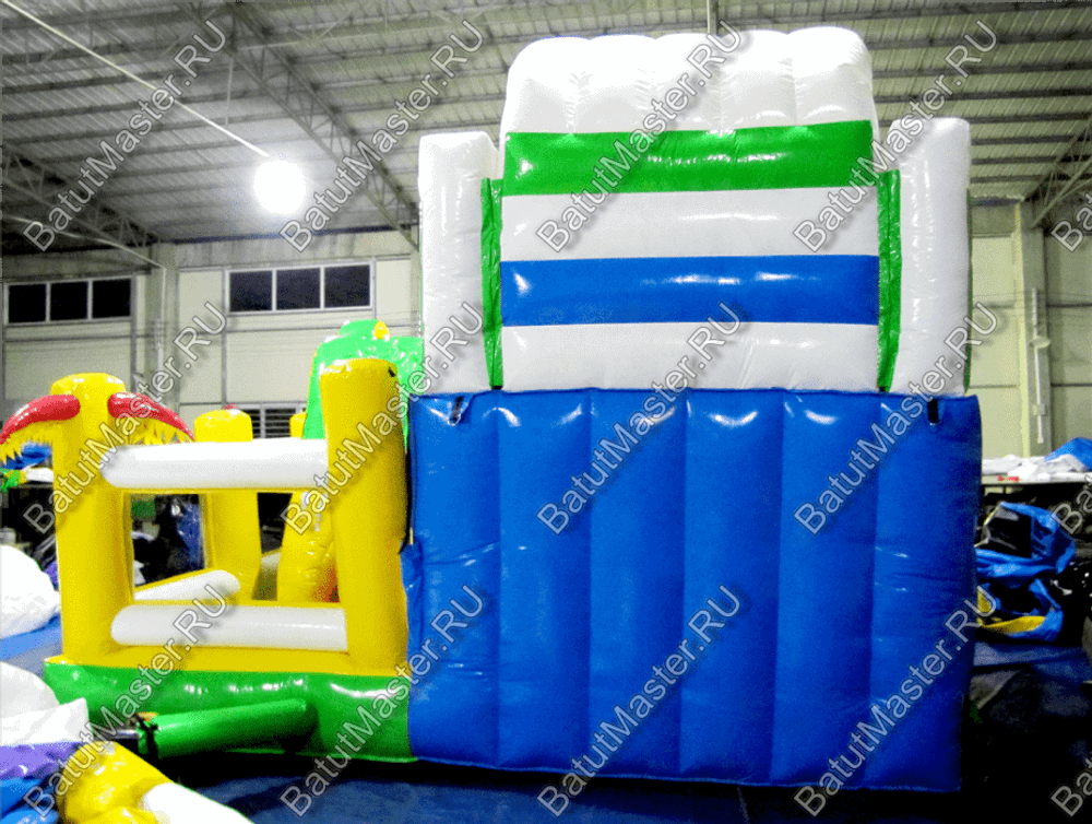 Коммерческий батут "Белый клык" желто-зелёный с механизированной головой, размер 6*6*4 м