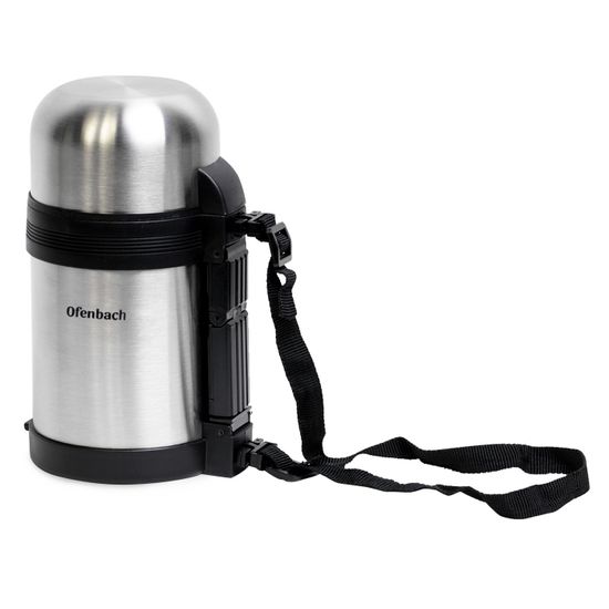 Термос пищевой 600 мл. из нержавеющей стали Ofenbach NB 101308 с ручкой и ремешком