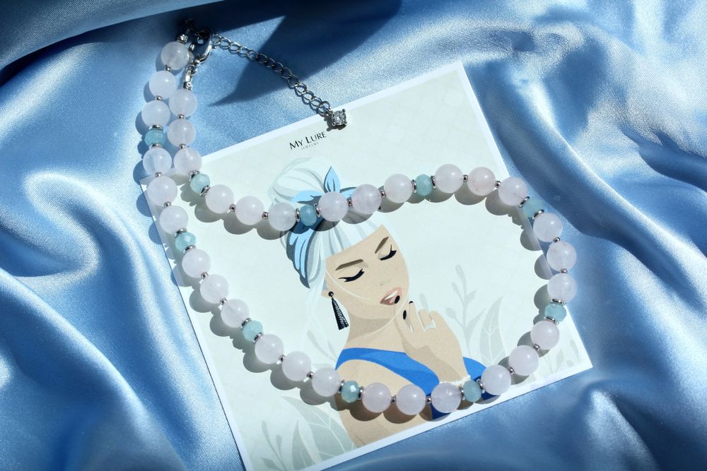 Колье из кварца и аквамарина