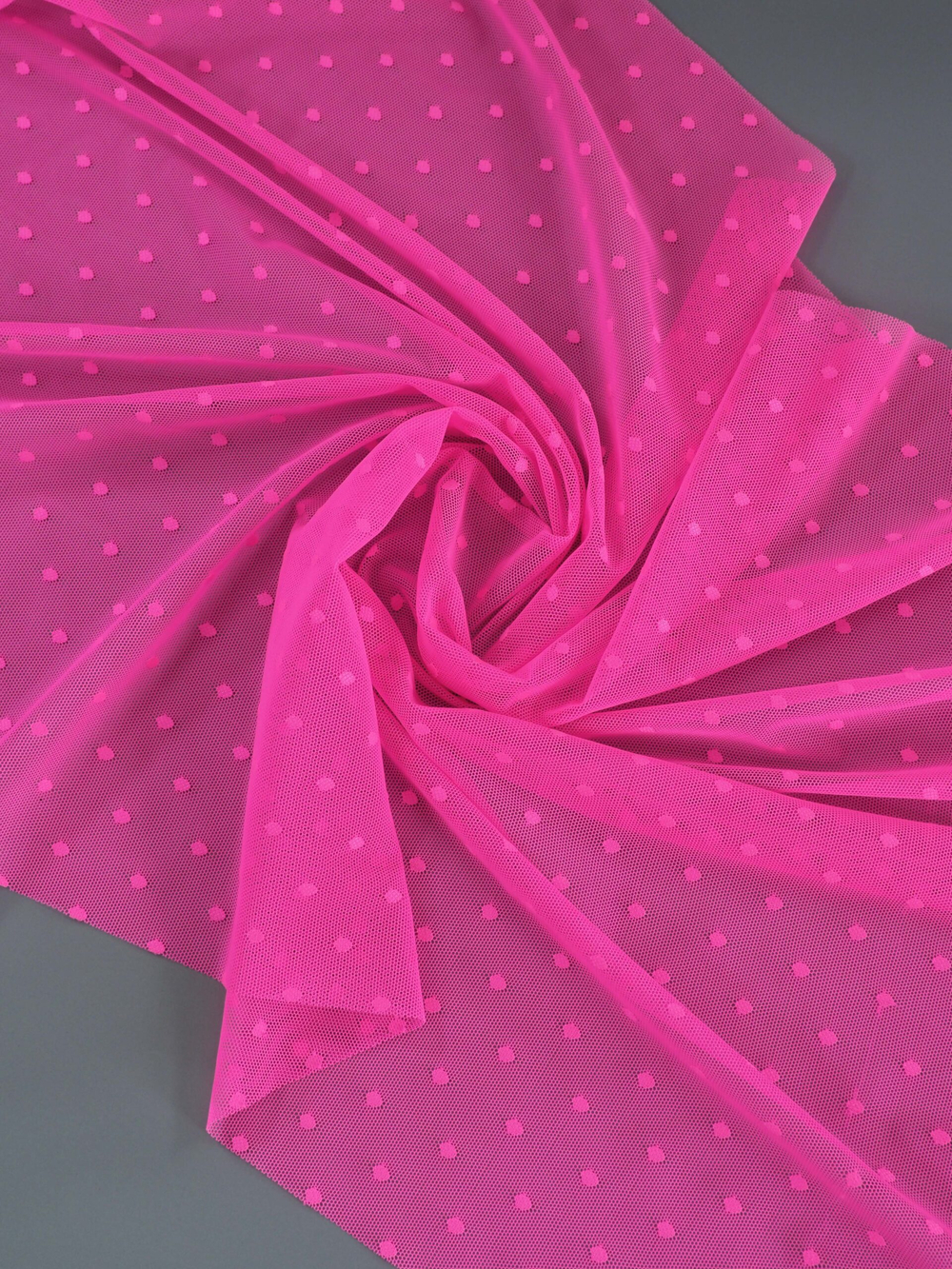 Сетка эластичная розовая неоновая в горошек 5 мм метражом