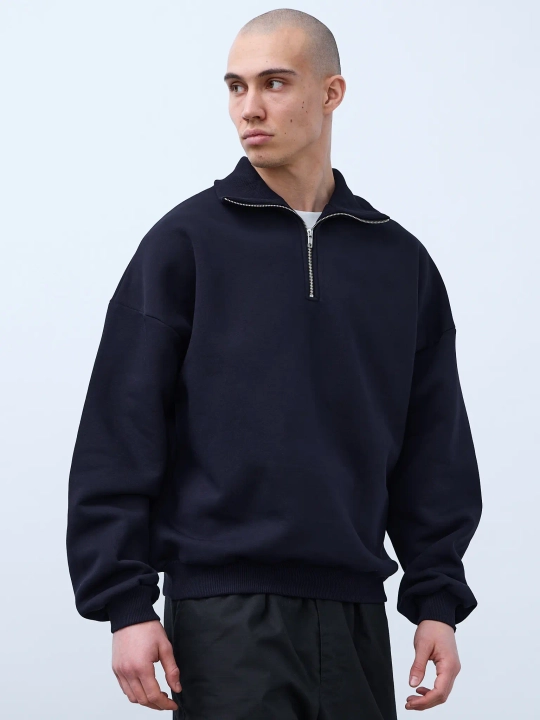 Свитшот с воротником на молнии с начесом (темно-синий)