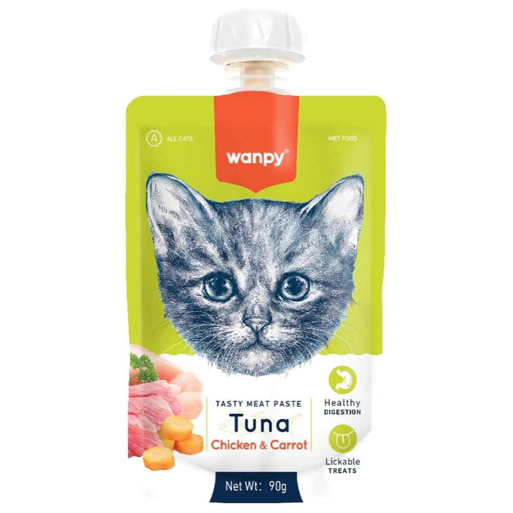 Wanpy Cat Лакомство для кошек Мясной мусс из тунца и курицы с морковью 90гр.